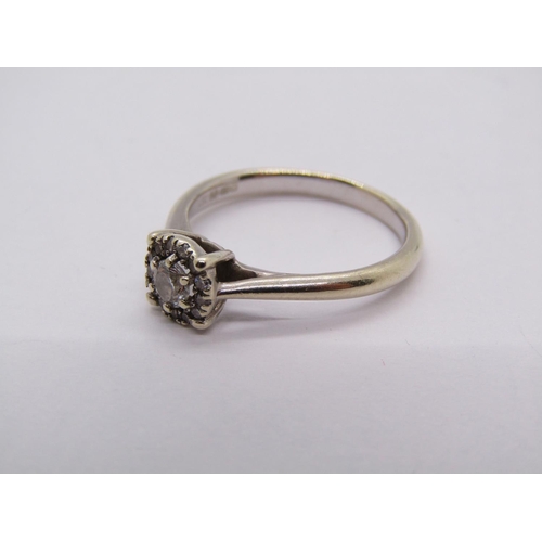 1372 - 9ct white gold diamond halo ring, 0.30ct total approx, size O, 2.9g