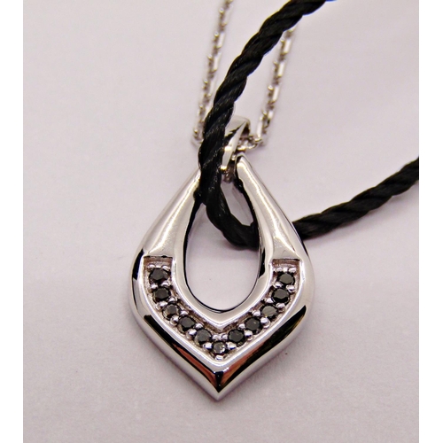 1380 - Glamira 14ct white gold pendant necklace set with black diamonds, with case, warranty card and certi... 