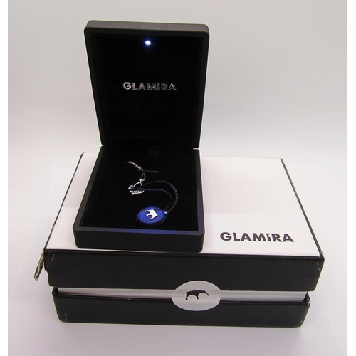 1380 - Glamira 14ct white gold pendant necklace set with black diamonds, with case, warranty card and certi... 