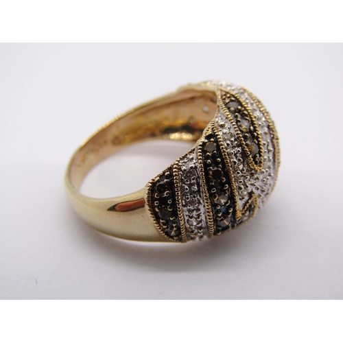 1405 - 9ct zebra print fancy coloured diamond bombe ring, stamped '0.59', size P, 6.1g