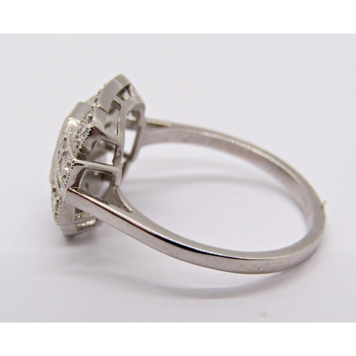 1419 - Art Deco style 950 platinum sapphire and diamond ring, size M/N, 5g