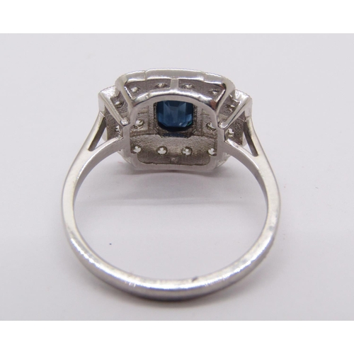 1419 - Art Deco style 950 platinum sapphire and diamond ring, size M/N, 5g