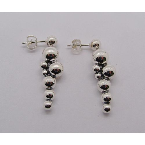 1426 - Georg Jensen Moonlight Grapes pair of silver earrings with trailing beaded drops, 7.7g