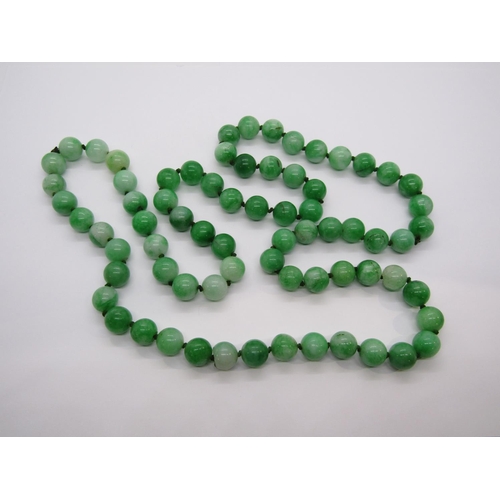 1436 - Long jade coloured bead necklace, 168g