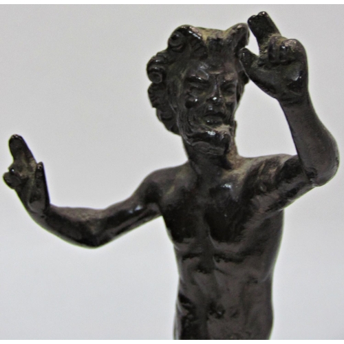 1738 - A bronze Grand Tour Pompeii  Dancing Faun after the original, wood on a plinth 16cm tall.