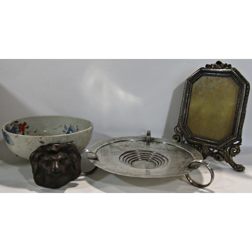 1805 - A collection of items including an art deco style silver plated tazza, a Japanese heron decorated la... 