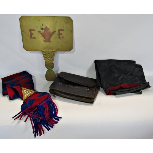 1768 - A selection of pewter and silver plated tankards together with some masonic items including  aprons,... 