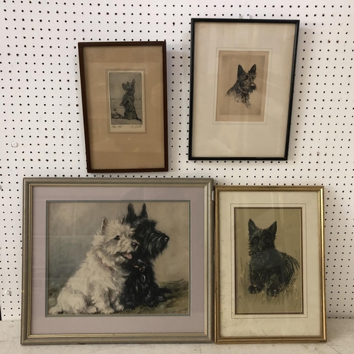 147 - Four prints of Scottish terriers: James Arden Grant (1887-1974) 'Aberdeen Terrier' drypoint etching,... 