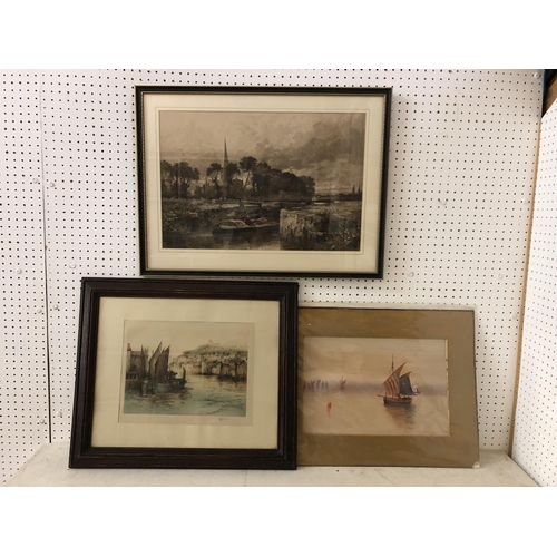 163 - Two 19th and 20th century etchings and a watercolour to include: Attributed to John Shirley Fox (186... 