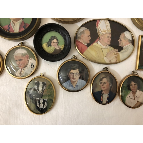 169 - Ursula Bradley - Twenty-one miniature portraits of different subjects including Pope John Paul II, D... 