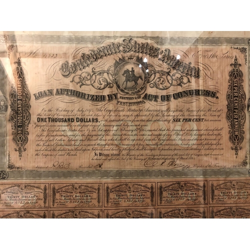 181A - A Confederate States of America One Thousand Dollar Bond Certificate, in sixty annual thirty dollar ... 