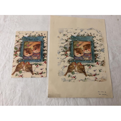 195A - Kate Veale - Two original watercolours for Christmas Cards together with printed cards, approx. 28 x... 