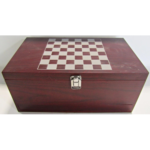 1814 - A Chess board complete with all pieces containing two bottles of wine, a Gallo Family White Grenache... 