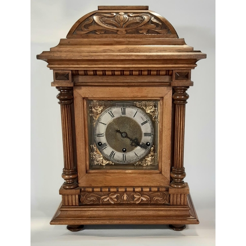 1514 - 19th century German bracket clock in a walnut case with square brass dial and silvered chapter ring ... 