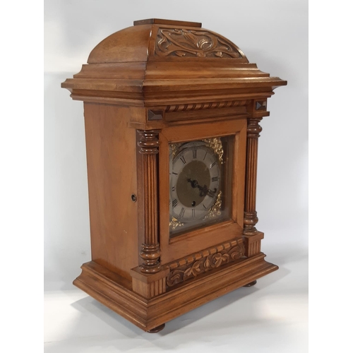 1514 - 19th century German bracket clock in a walnut case with square brass dial and silvered chapter ring ... 