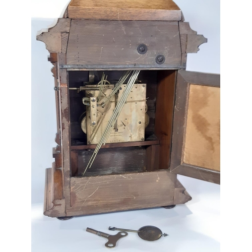 1514 - 19th century German bracket clock in a walnut case with square brass dial and silvered chapter ring ... 