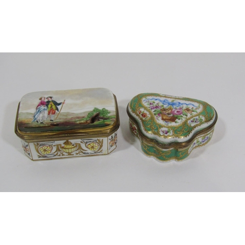 1086A - Capodimonte porcelain trinket box depicting a romantic couple in landscape and a further Sèvres porc... 