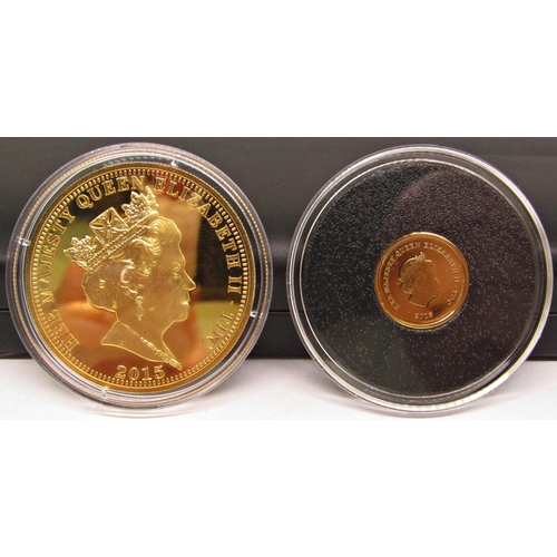 472 - Proof like 9ct coin and a gold plated £5 coin commemorating the 200th Anniversary of the Battle of W... 