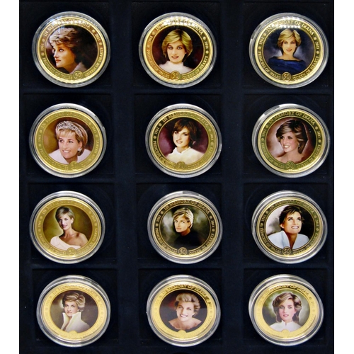 518 - Portraits of a Princess, gold plated 12 coin collection, Diana Princess of Wales £5 coin 2017, Diana... 