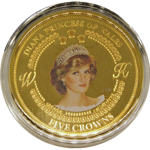 518 - Portraits of a Princess, gold plated 12 coin collection, Diana Princess of Wales £5 coin 2017, Diana... 