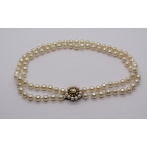 1361 - Double strand pearl choker necklace with 9ct pearl cluster clasp (see photograph of 2018 insurance v... 