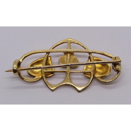 1342 - Art Nouveau yellow metal and turquoise brooch attributed to Liberty & Co., 3.3 x 1.8cm approx, 2.9g,... 