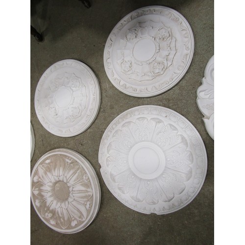 2160 - Seven moulded plaster ceiling roses, varying size and design