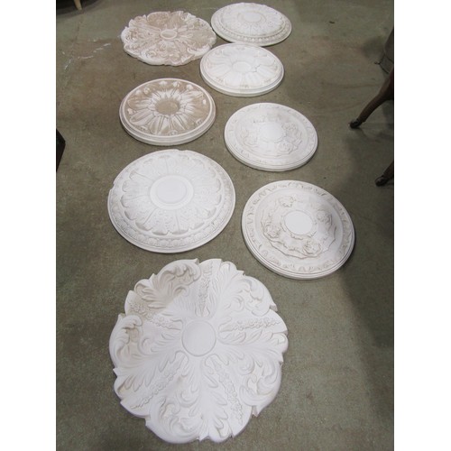 2160 - Seven moulded plaster ceiling roses, varying size and design