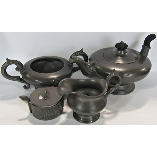 1748A - Two Victorian oil lamps, together with a pewter tea service