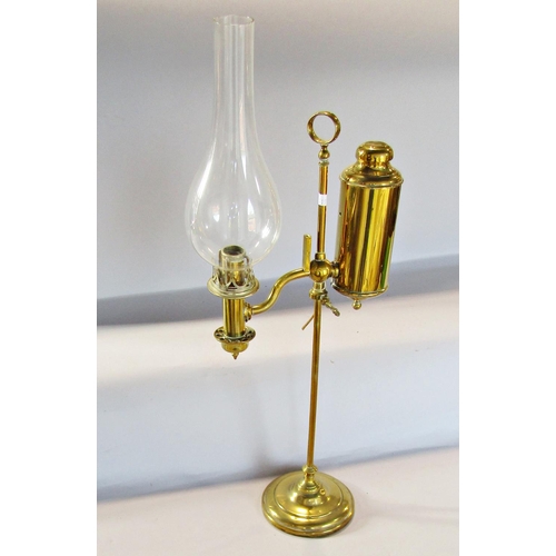 1827 - A late 19th century brass Student Colza Lamp with height adjustment, with later electric cable and s... 