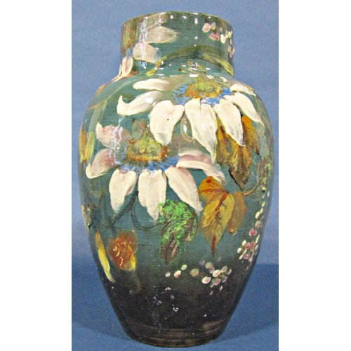 1034A - A late 19th century oviform vase with hand painted floral detail,