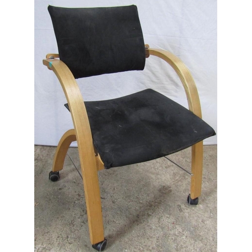 221 - DAVID COLWELL: A TRANNON “ACT ONE” CHAIR, steamed bent ash frame with black padded cushion pad and s... 