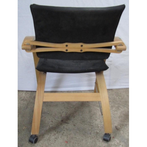 221 - DAVID COLWELL: A TRANNON “ACT ONE” CHAIR, steamed bent ash frame with black padded cushion pad and s... 