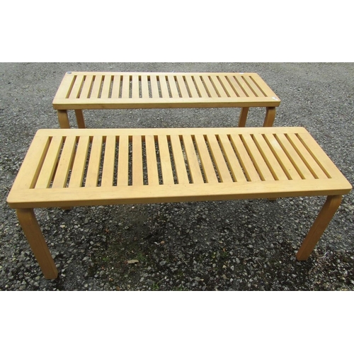 230 - ALVAR AALTO FOR ARTEK: A PAIR OF ‘153A’ BENCHES, birch bent plywood, applied “Blidners” paper label,... 