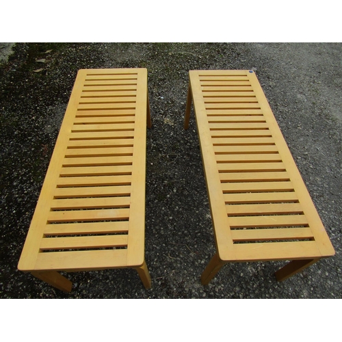 230 - ALVAR AALTO FOR ARTEK: A PAIR OF ‘153A’ BENCHES, birch bent plywood, applied “Blidners” paper label,... 