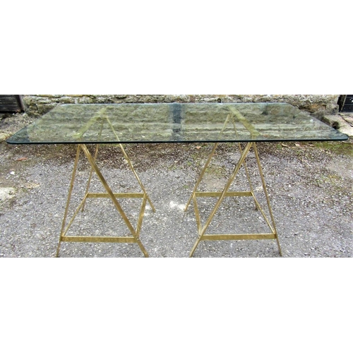 235 - 28.A CONTEMPORARY HOLLYWOOD REGENCY STYLE SAW HORSE DINING TABLE, 152cm L x 76.5cm W x 78.5cm H