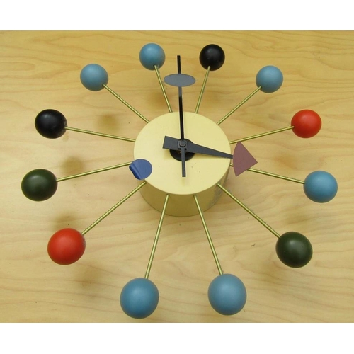 250 - GEORGE NELSON FOR VITRA: BALL CLOCK, polychrome painted balls, battery operated, 34cm dia