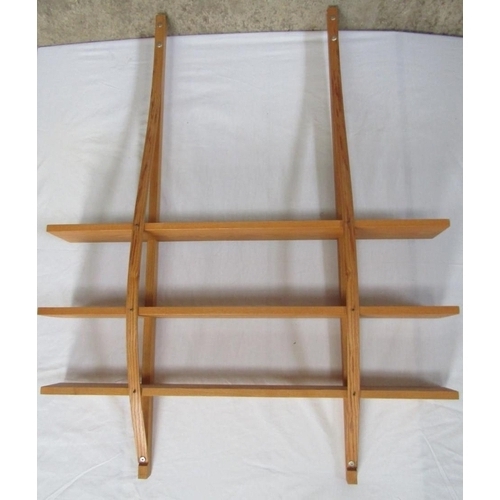 225 - MANNER OF DAVID COLWELL: THREE TIER SHELF, 131cm H x 100.5cm, length x 17cm D