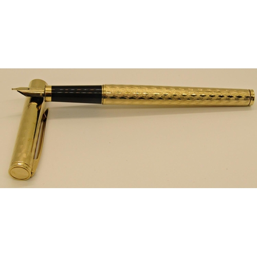 1488 - Lady Sheaffer Fashion gold plated zig zag fountain pen, ballpoint pen and pencil set, boxed