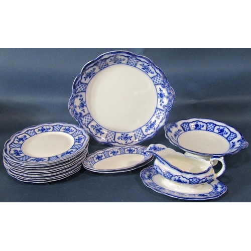 1001 - A substantial Victorian dinner service in a blue and white colourway by WH Grindley, Melbourne patte... 