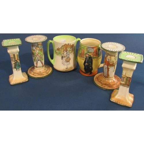 1006 - A collection of Doulton Dickens ware comprising candlesticks, jugs and vases (15 pieces)