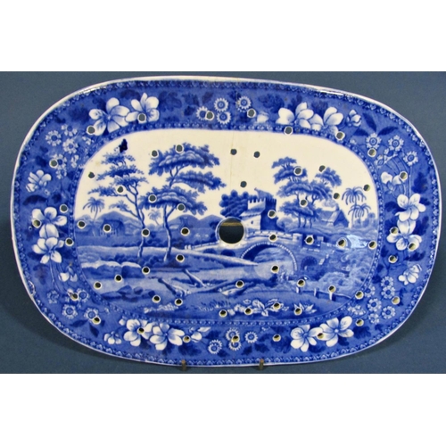 1028 - Three 19th century blue and white transfer ware gravy drainers including an example by Bathwell & Go... 