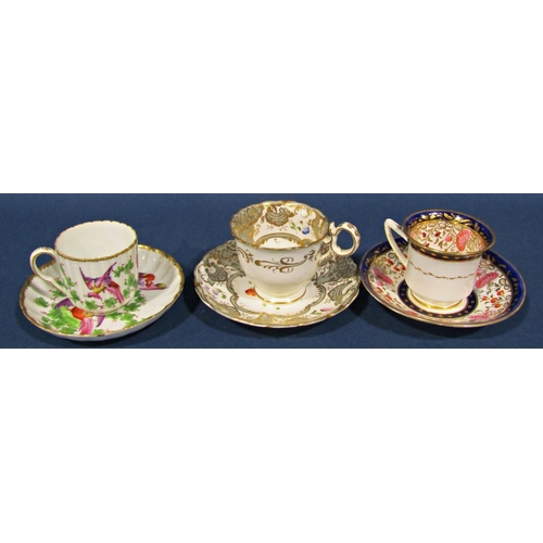 1038 - A collection of 19th century cabinet cups and saucers - English, all with hand painted detail, mainl... 