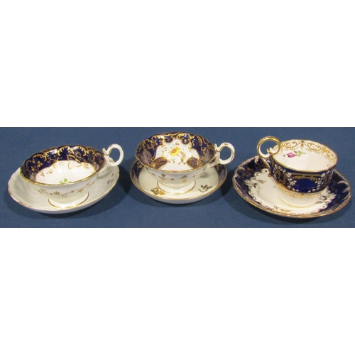 1038 - A collection of 19th century cabinet cups and saucers - English, all with hand painted detail, mainl... 