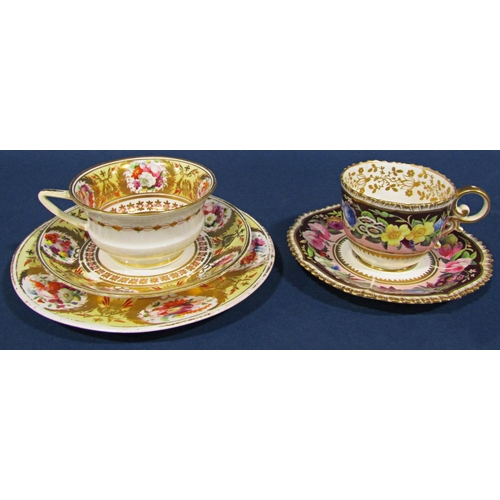 1038 - A collection of 19th century cabinet cups and saucers - English, all with hand painted detail, mainl... 