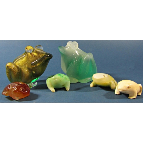 1160 - A small collection of five glass frogs, including a Murano Glass example, four other decorative frog... 