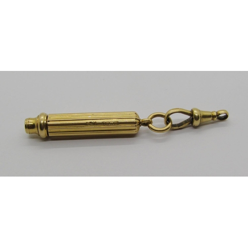 1333 - Antique 18ct propelling pencil by Sampson Mordan & Co, with associated 18ct Albert clasp, 15.1g gros... 