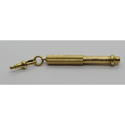 1333 - Antique 18ct propelling pencil by Sampson Mordan & Co, with associated 18ct Albert clasp, 15.1g gros... 