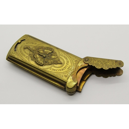 1402 - W. Avery & Son of Redditch 'The Quadruple Golden Casket' brass needle case with butterfly detail, to... 