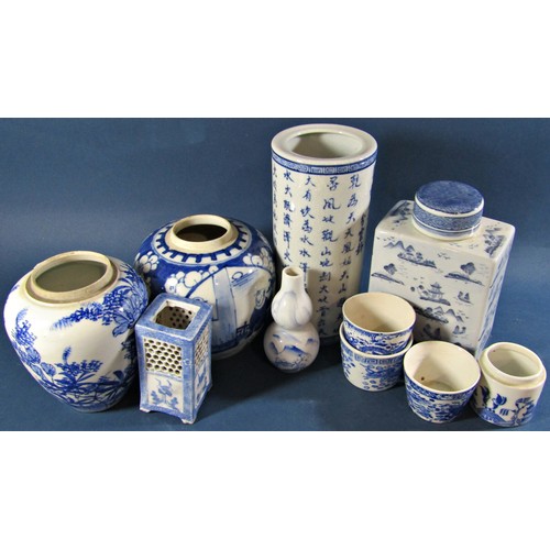 1059 - A collection of 19th century and later Chinese blue and white porcelains including plates, cricket j... 